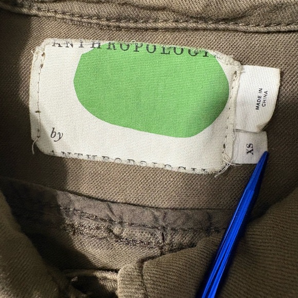 Anthropologie Military Style Olive Jacket with Peplum Hem, Beaded, Cotton/Linen - Picture 6 of 15